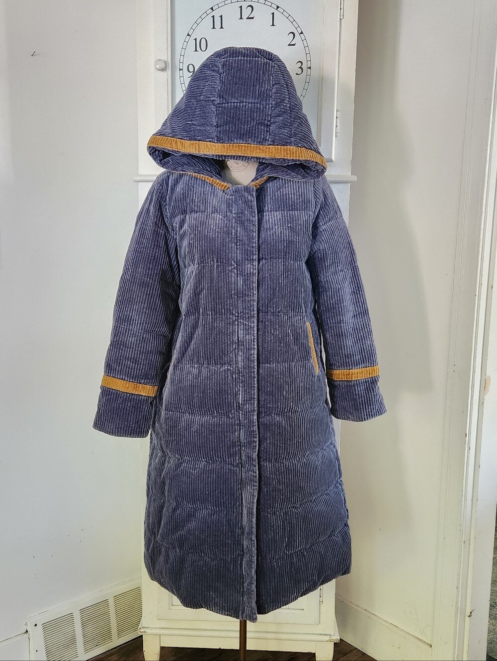 Down Filled Corduroy Maxi Puffer Coat